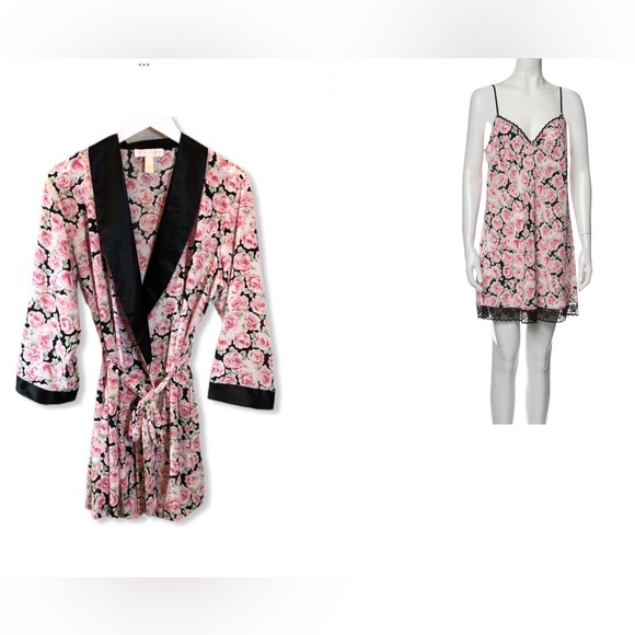 EUC- Oscar de la Renta Pink Label Matching Floral Peignoir Set